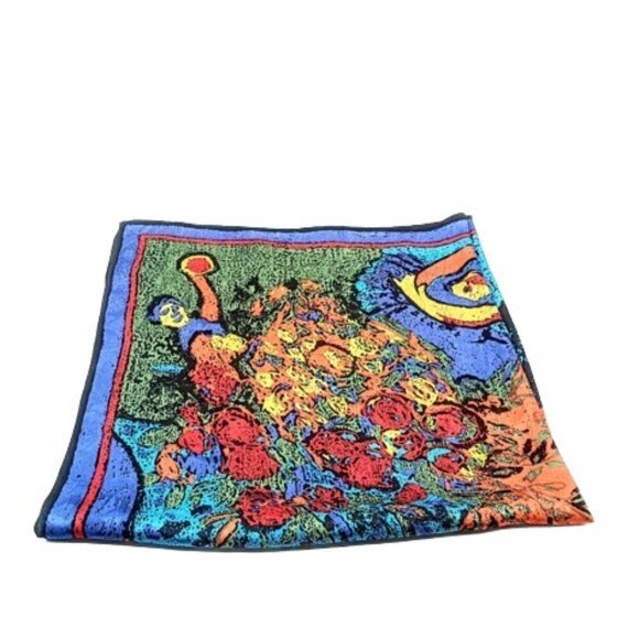 Abstract Chagall Multicolor Print Square Silk Jacquard Scarf - Picture 5 of 5